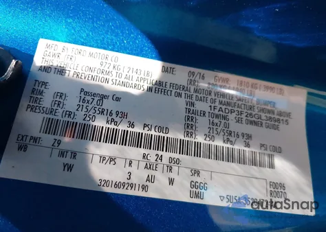 2016 Ford Focus Se из США, поврежденный, VIN 1FADP3F26GL389815